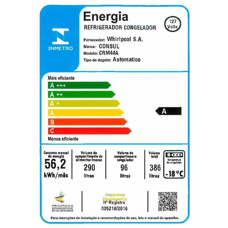 Geladeira Consul Duplex CRM44AB Frost Free 386L com Altura Flex, Função Turbo, Iluminação em LED e Freezer Espaçoso - Branca