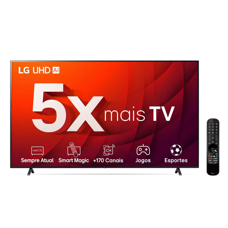 Smart TV 50" LG 4K Ultra HD 50UR8750PSA com processador ThinQ AI, sistema operacional WebOS 23, Wi-Fi, Bluetooth e Alexa built in