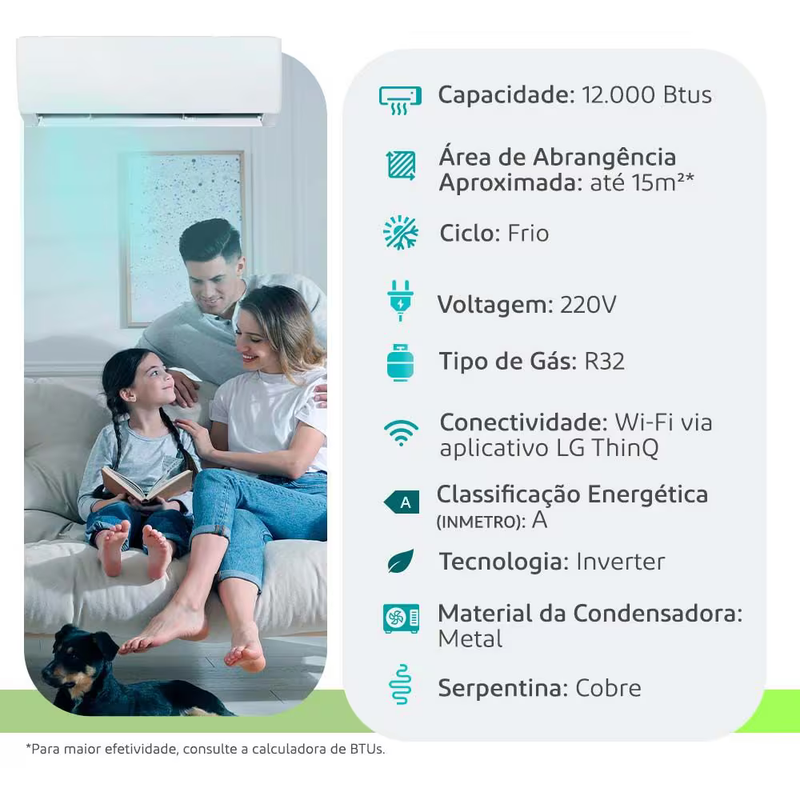 Ar Condicionado Split Hw Inverter LG Dual Voice + IA 12000 Btus Frio 220V Bifásico S3-Q12JA31K