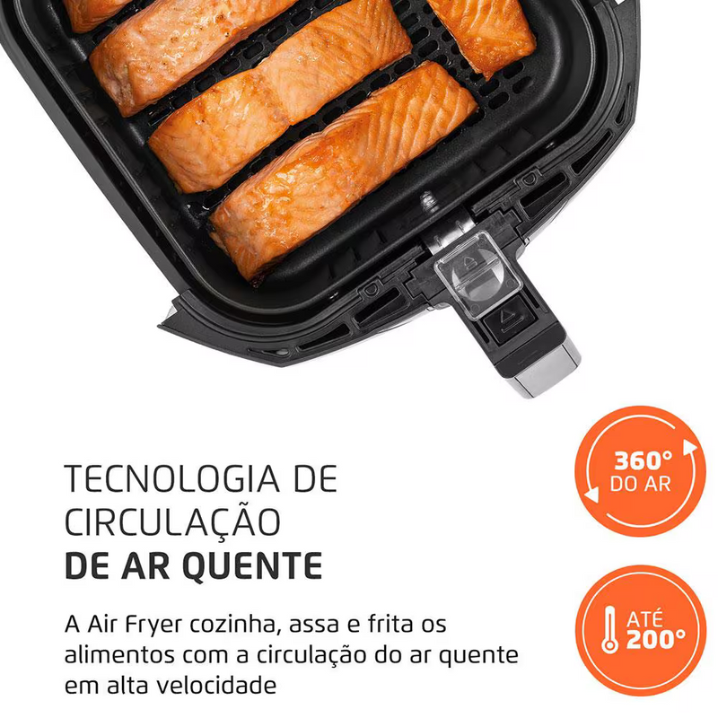 Fritadeira Elétrica Sem Óleo Air Fryer Mondial AFN40BI Family Inox 4L - Preta/Inox